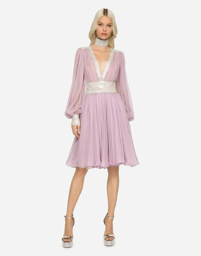 Dolce and Gabbana Dresses Women Short Chiffon Dress Lilac Dolce and Gabbana Dresses Women Short Chiffon Dress Lilac