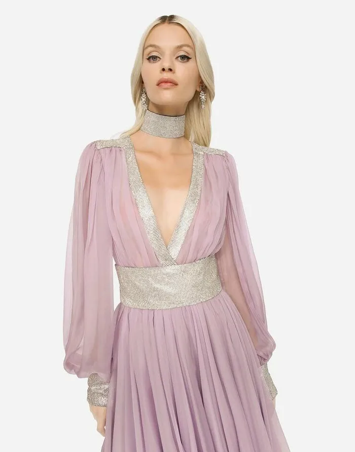 Dolce and Gabbana Dresses Women Short Chiffon Dress Lilac Dolce and Gabbana Dresses Women Short Chiffon Dress Lilac