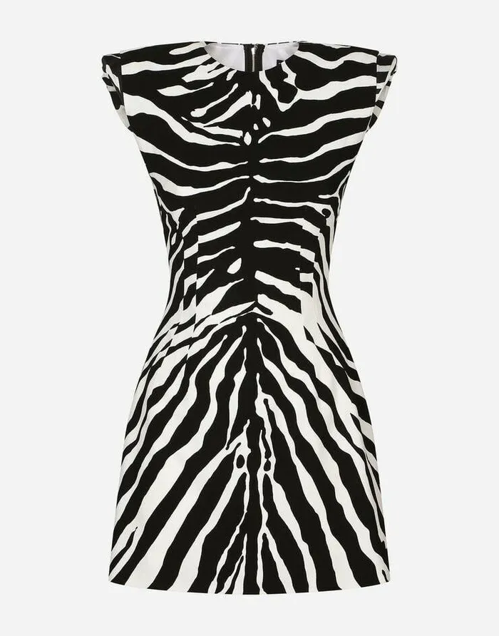 Dolce and Gabbana Dresses Women Short Fitandflare Cady Dress With Zebra Print Animal Print
