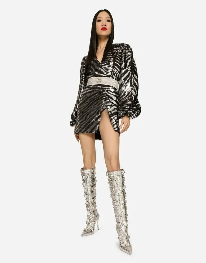 Dolce and Gabbana Dresses Women Short Sequined Wrap Dress Multicolor Dolce and Gabbana Dresses Women Short Sequined Wrap Dress Multicolor