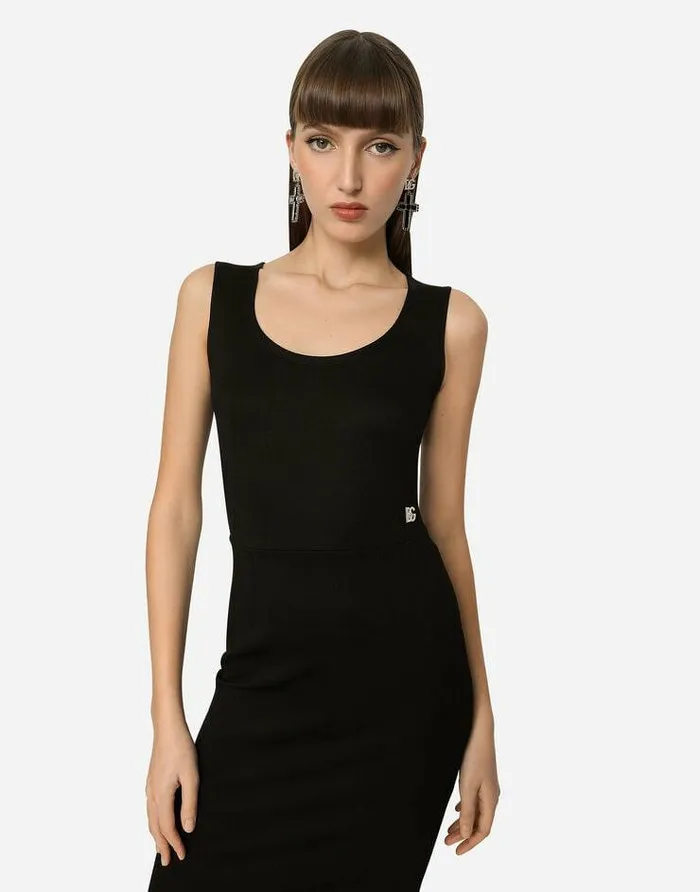 Dolce and Gabbana Dresses Women Sleeveless Milano Rib Midi Dress Black Dolce and Gabbana Dresses Women Sleeveless Milano Rib Midi Dress Black