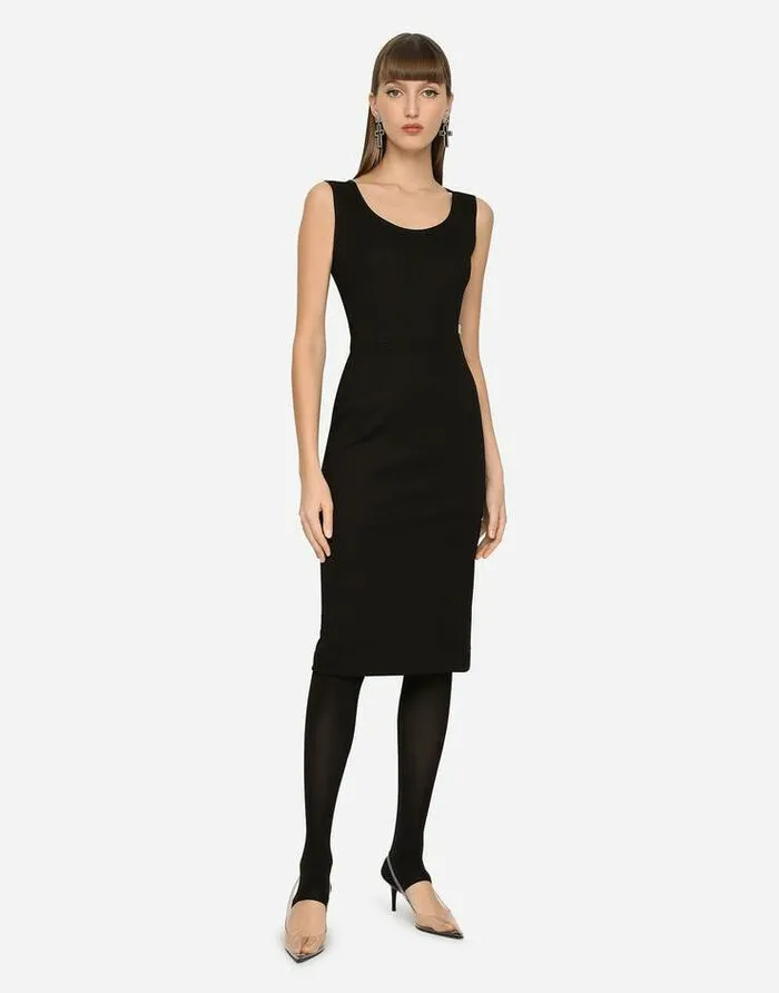 Dolce and Gabbana Dresses Women Sleeveless Milano Rib Midi Dress Black Dolce and Gabbana Dresses Women Sleeveless Milano Rib Midi Dress Black