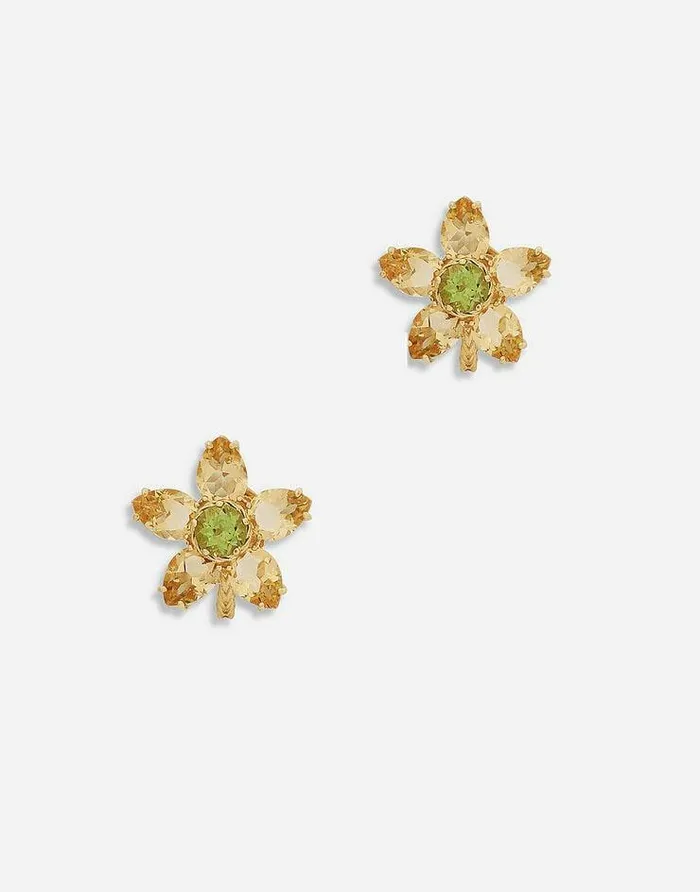 Dolce and Gabbana Earrings Women Spring Earrings In Yellow 18kt Gold With Citrine Flower Motif Gold Dolce and Gabbana Earrings Women Spring Earrings In Yellow 18kt Gold With Citrine Flower Motif Gold
