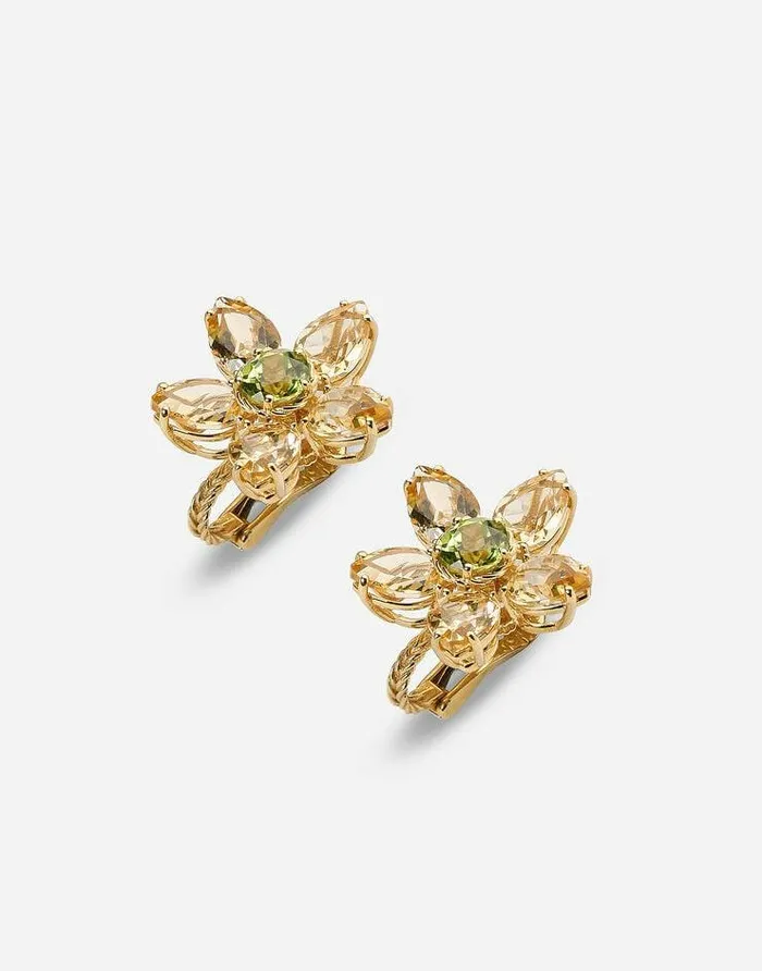 Dolce and Gabbana Earrings Women Spring Earrings In Yellow 18kt Gold With Citrine Flower Motif Gold Dolce and Gabbana Earrings Women Spring Earrings In Yellow 18kt Gold With Citrine Flower Motif Gold