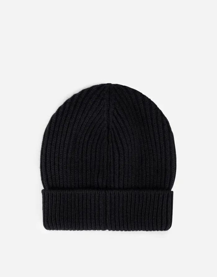 Dolce and Gabbana Hats And Gloves Men Knit Wool Hat With DG Patch Black