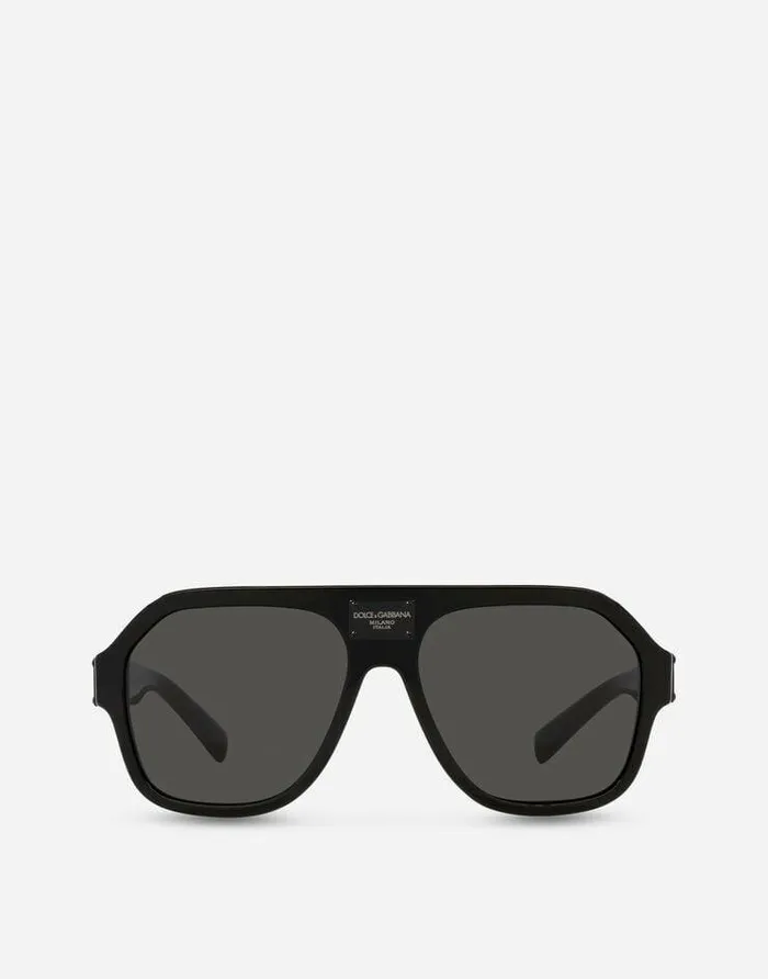 Dolce and Gabbana Icons Men DG Plaque Sunglasses Black