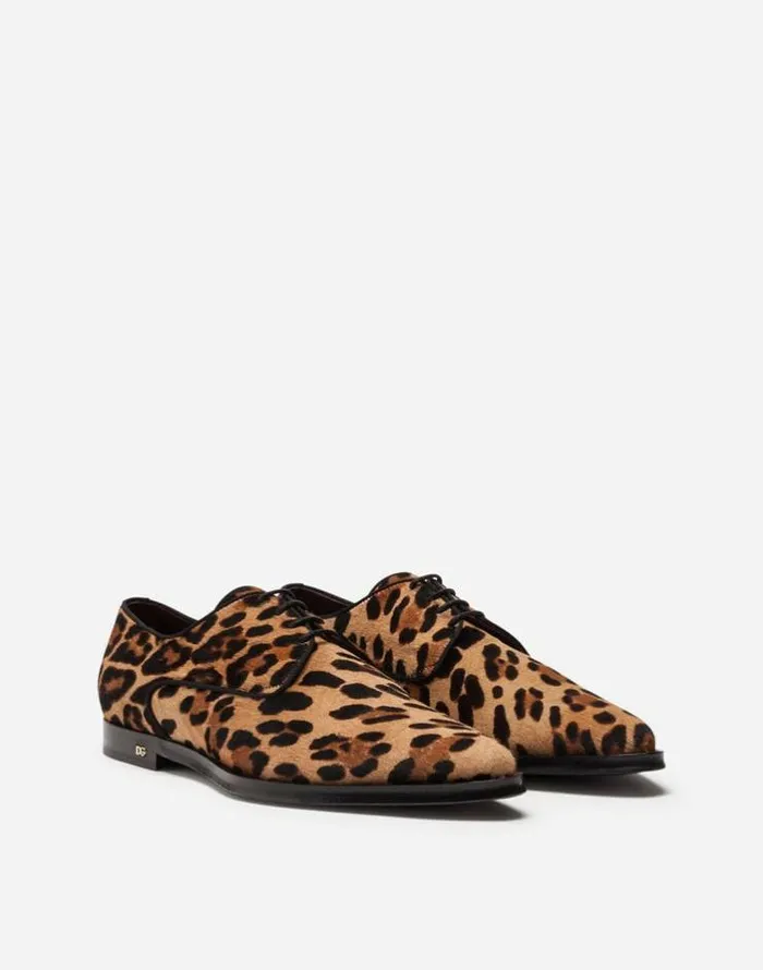 Dolce and Gabbana LaceUps Men Leopardprint Pony Hair Derby Shoes Multicolor Dolce and Gabbana LaceUps Men Leopardprint Pony Hair Derby Shoes Multicolor