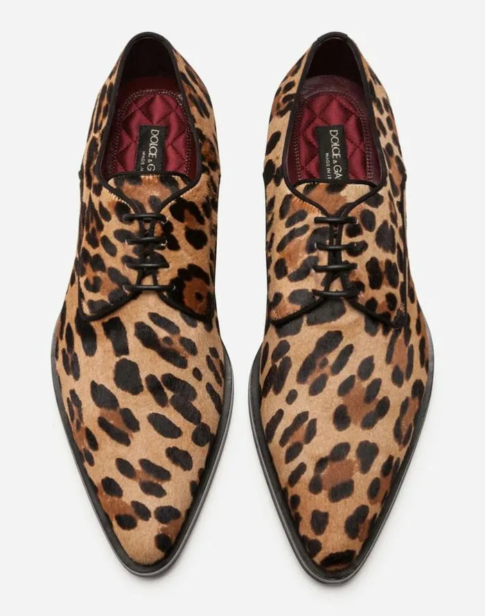 Dolce and Gabbana LaceUps Men Leopardprint Pony Hair Derby Shoes Multicolor Dolce and Gabbana LaceUps Men Leopardprint Pony Hair Derby Shoes Multicolor