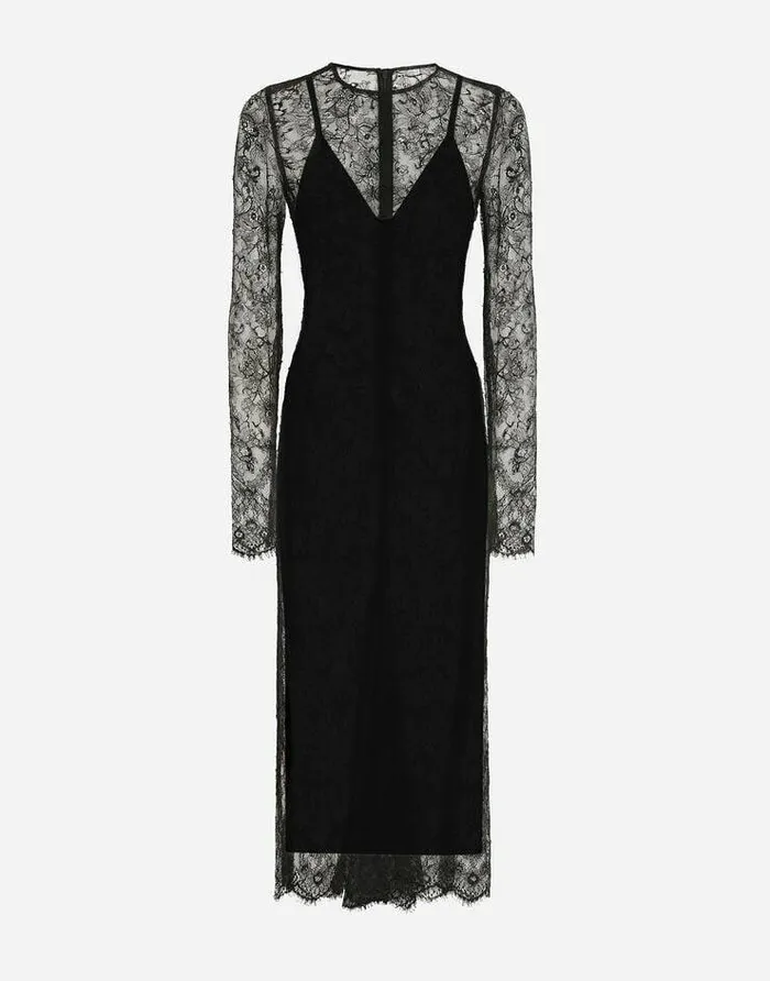 Dolce and Gabbana Mini Me Girl ChildrenWomen Chantilly Lace Fil Coup Calflength Dress Black Dolce and Gabbana Mini Me Girl ChildrenWomen Chantilly Lace Fil Coup Calflength Dress Black