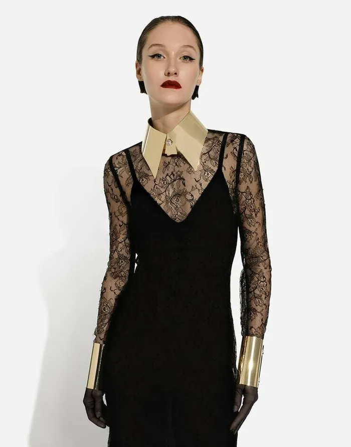Dolce and Gabbana Mini Me Girl ChildrenWomen Chantilly Lace Fil Coup Calflength Dress Black Dolce and Gabbana Mini Me Girl ChildrenWomen Chantilly Lace Fil Coup Calflength Dress Black