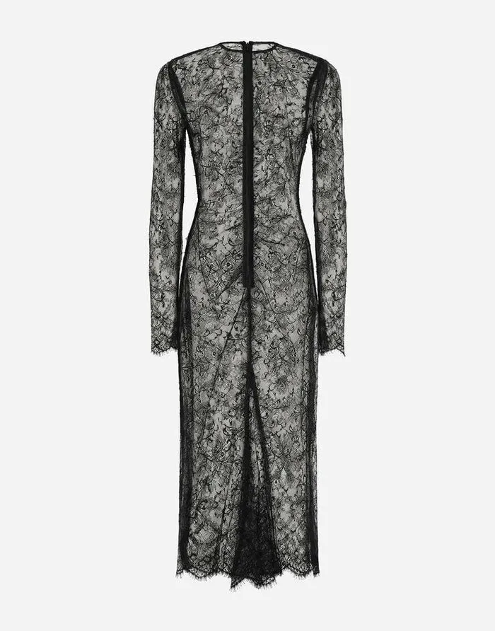 Dolce and Gabbana Mini Me Girl ChildrenWomen Chantilly Lace Fil Coup Calflength Dress Black Dolce and Gabbana Mini Me Girl ChildrenWomen Chantilly Lace Fil Coup Calflength Dress Black