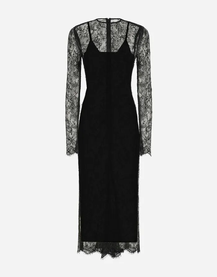 Dolce and Gabbana Mini Me Girl ChildrenWomen Chantilly Lace Fil Coup Calflength Dress Black Dolce and Gabbana Mini Me Girl ChildrenWomen Chantilly Lace Fil Coup Calflength Dress Black