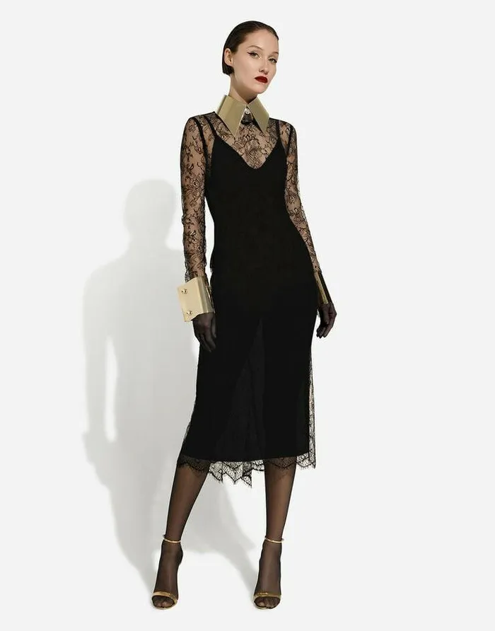 Dolce and Gabbana Mini Me Girl ChildrenWomen Chantilly Lace Fil Coup Calflength Dress Black Dolce and Gabbana Mini Me Girl ChildrenWomen Chantilly Lace Fil Coup Calflength Dress Black