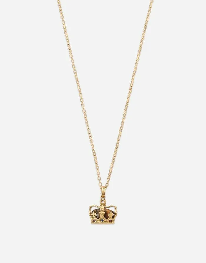 Dolce and Gabbana Necklaces Men Crown Yellow Gold Pendant With Iron Eye Yellow Gold