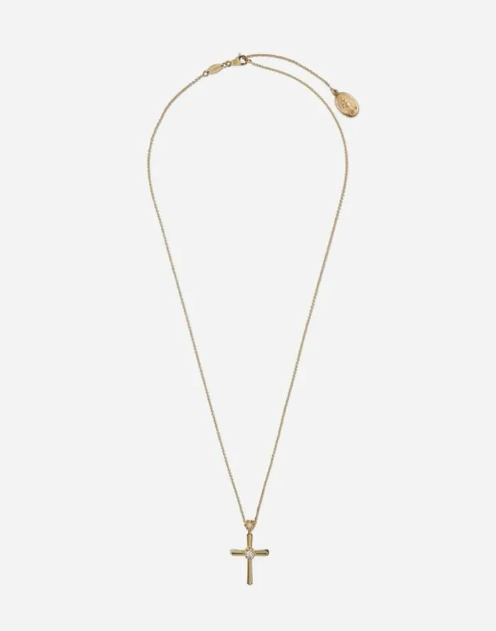 Dolce and Gabbana Necklaces Women Family Cross Pendant With Diamonds On Yellow Gold Chain Gold Dolce and Gabbana Necklaces Women Family Cross Pendant With Diamonds On Yellow Gold Chain Gold
