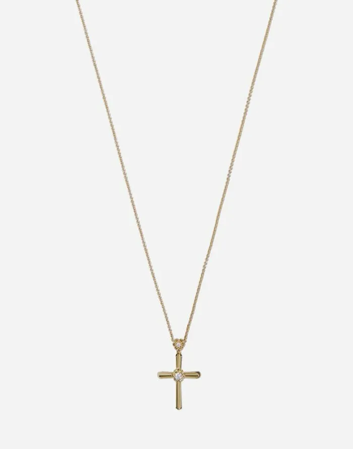 Dolce and Gabbana Necklaces Women Family Cross Pendant With Diamonds On Yellow Gold Chain Gold Dolce and Gabbana Necklaces Women Family Cross Pendant With Diamonds On Yellow Gold Chain Gold