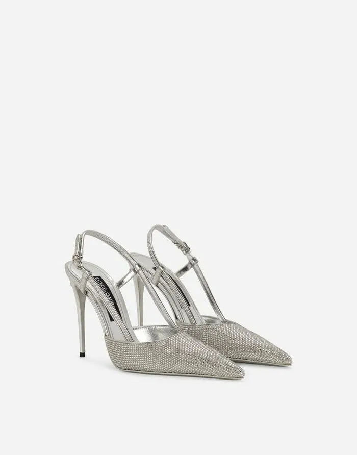 Dolce and Gabbana Pumps And Slingback Women KIM DOLCEandGABBANA Satin Slingbacks With Fusible Rhinestones Grey Dolce and Gabbana Pumps And Slingback Women KIM DOLCEandGABBANA Satin Slingbacks With Fusible Rhinestones Grey