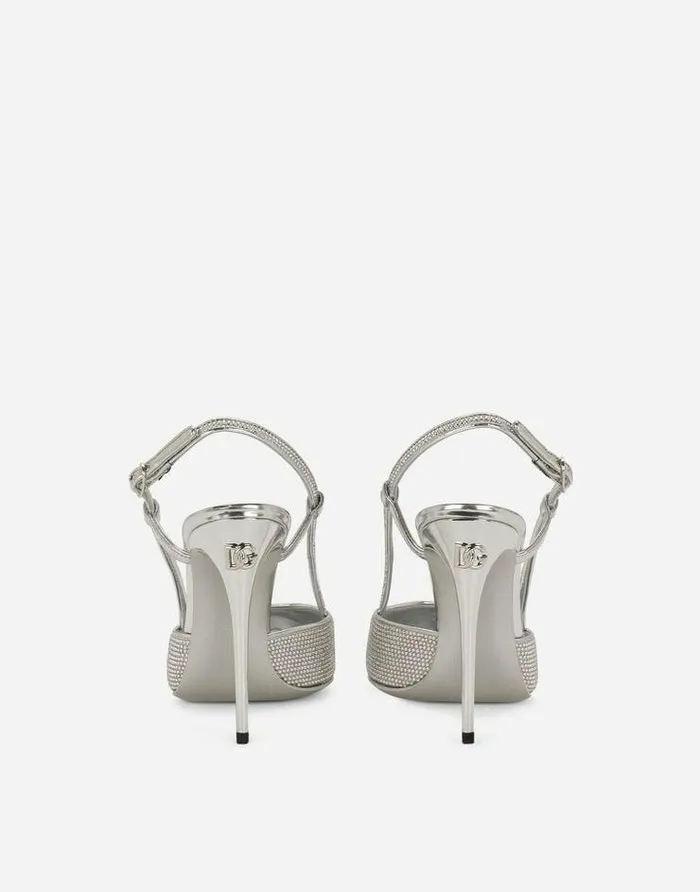 Dolce and Gabbana Pumps And Slingback Women KIM DOLCEandGABBANA Satin Slingbacks With Fusible Rhinestones Grey Dolce and Gabbana Pumps And Slingback Women KIM DOLCEandGABBANA Satin Slingbacks With Fusible Rhinestones Grey