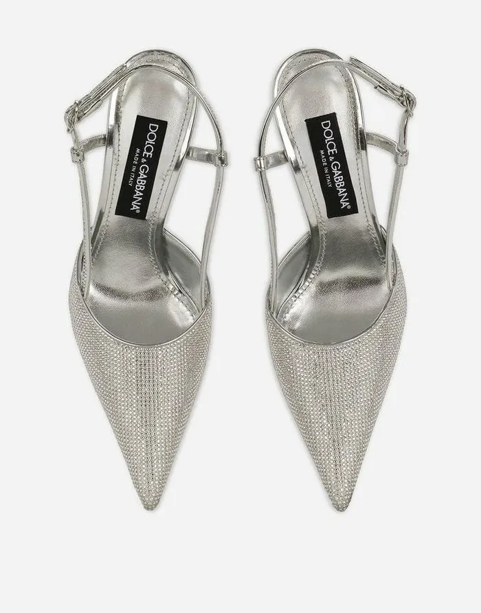 Dolce and Gabbana Pumps And Slingback Women KIM DOLCEandGABBANA Satin Slingbacks With Fusible Rhinestones Grey Dolce and Gabbana Pumps And Slingback Women KIM DOLCEandGABBANA Satin Slingbacks With Fusible Rhinestones Grey