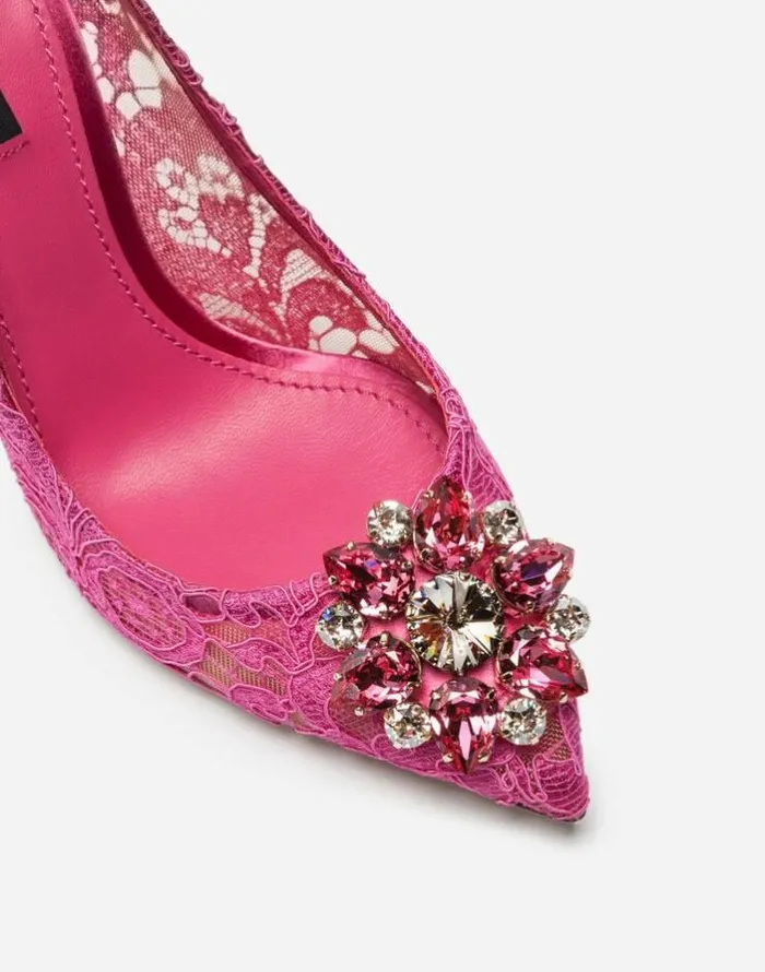 Dolce and Gabbana Pumps And Slingback Women Pump In Taormina Lace With Crystals Fuchsia Dolce and Gabbana Pumps And Slingback Women Pump In Taormina Lace With Crystals Fuchsia