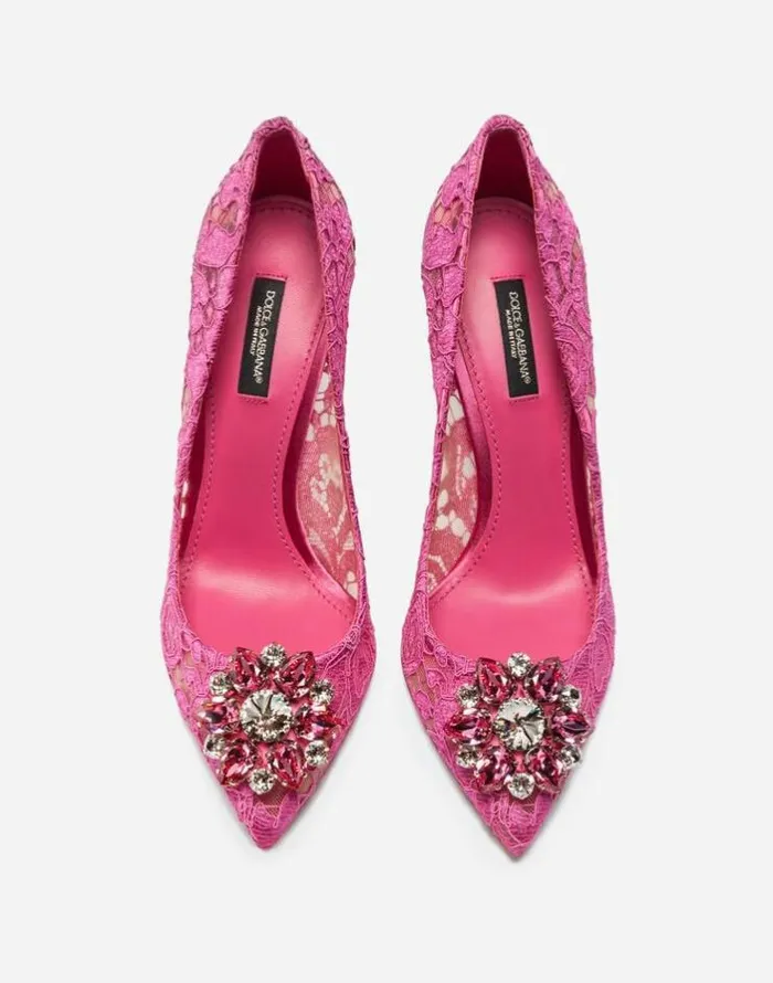 Dolce and Gabbana Pumps And Slingback Women Pump In Taormina Lace With Crystals Fuchsia Dolce and Gabbana Pumps And Slingback Women Pump In Taormina Lace With Crystals Fuchsia