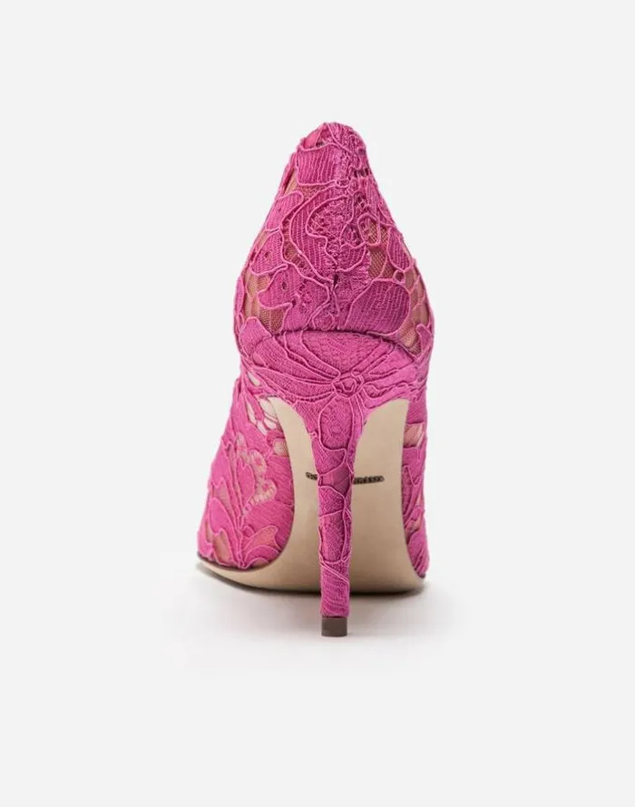 Dolce and Gabbana Pumps And Slingback Women Pump In Taormina Lace With Crystals Fuchsia Dolce and Gabbana Pumps And Slingback Women Pump In Taormina Lace With Crystals Fuchsia