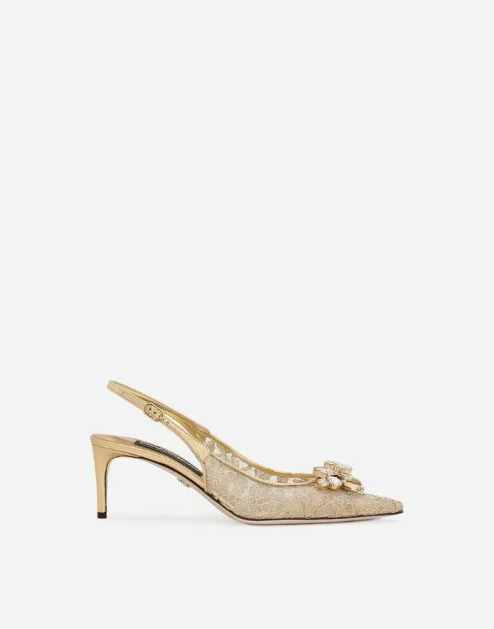 Dolce and Gabbana Pumps And Slingback Women Rainbow Lace Slingbacks In Lurex Lace Gold Dolce and Gabbana Pumps And Slingback Women Rainbow Lace Slingbacks In Lurex Lace Gold