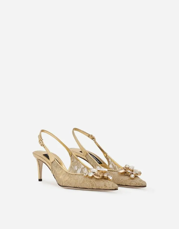 Dolce and Gabbana Pumps And Slingback Women Rainbow Lace Slingbacks In Lurex Lace Gold Dolce and Gabbana Pumps And Slingback Women Rainbow Lace Slingbacks In Lurex Lace Gold