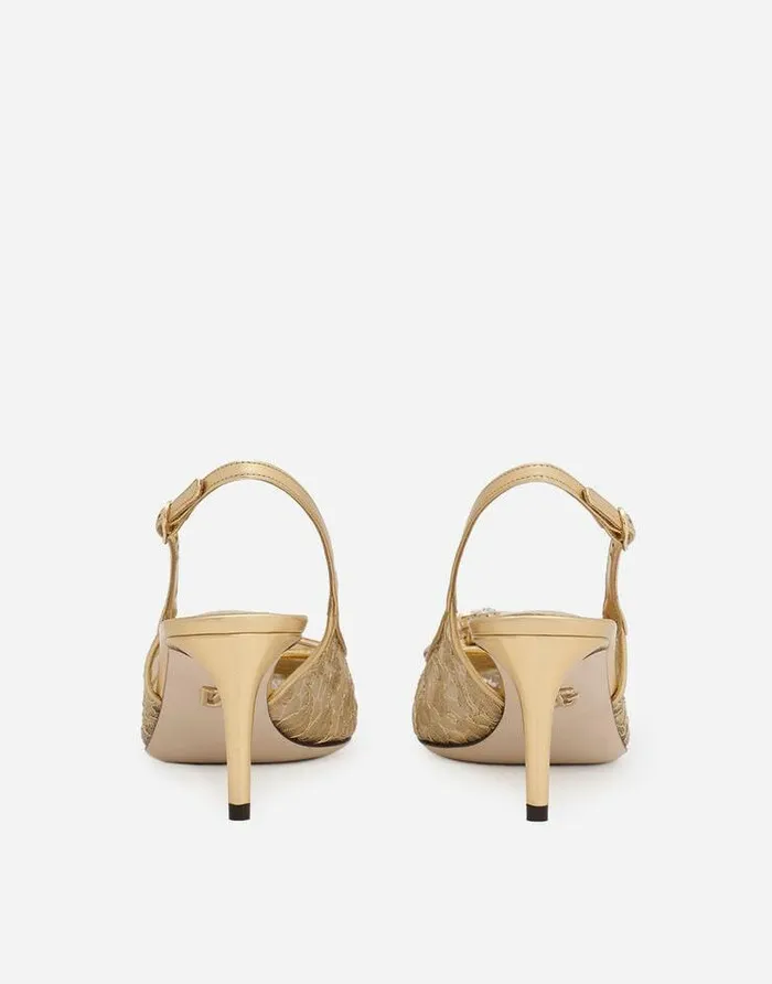 Dolce and Gabbana Pumps And Slingback Women Rainbow Lace Slingbacks In Lurex Lace Gold Dolce and Gabbana Pumps And Slingback Women Rainbow Lace Slingbacks In Lurex Lace Gold