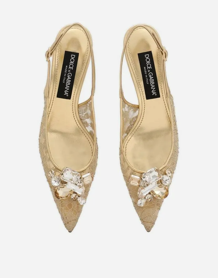Dolce and Gabbana Pumps And Slingback Women Rainbow Lace Slingbacks In Lurex Lace Gold Dolce and Gabbana Pumps And Slingback Women Rainbow Lace Slingbacks In Lurex Lace Gold