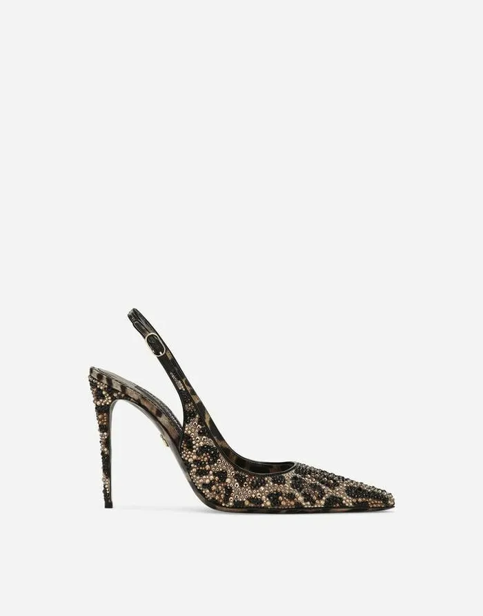 Dolce and Gabbana Pumps And Slingback Women Satin Slingbacks With Fusible Rhinestones Animal Print Dolce and Gabbana Pumps And Slingback Women Satin Slingbacks With Fusible Rhinestones Animal Print