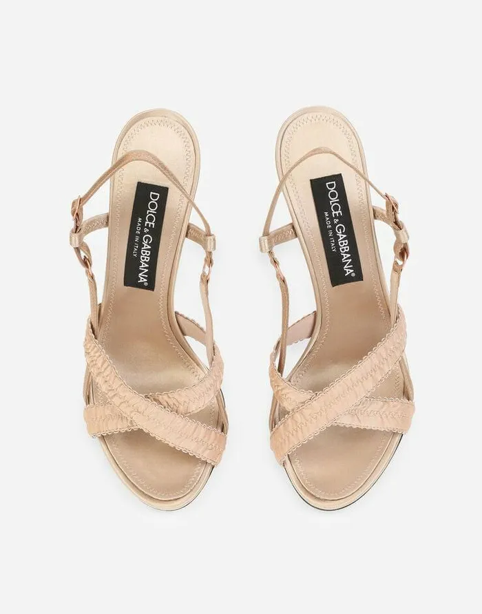 Dolce and Gabbana Sandals And Wedges Women Corsetstyle Satin Sandals Beige Dolce and Gabbana Sandals And Wedges Women Corsetstyle Satin Sandals Beige