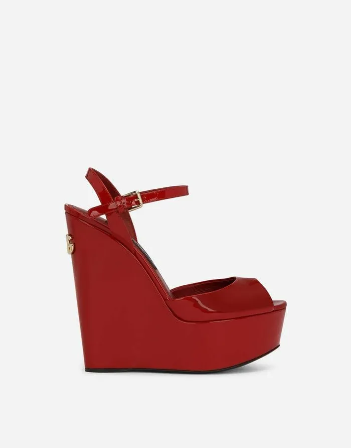 Dolce and Gabbana Sandals And Wedges Women Patent Leather Wedges Red