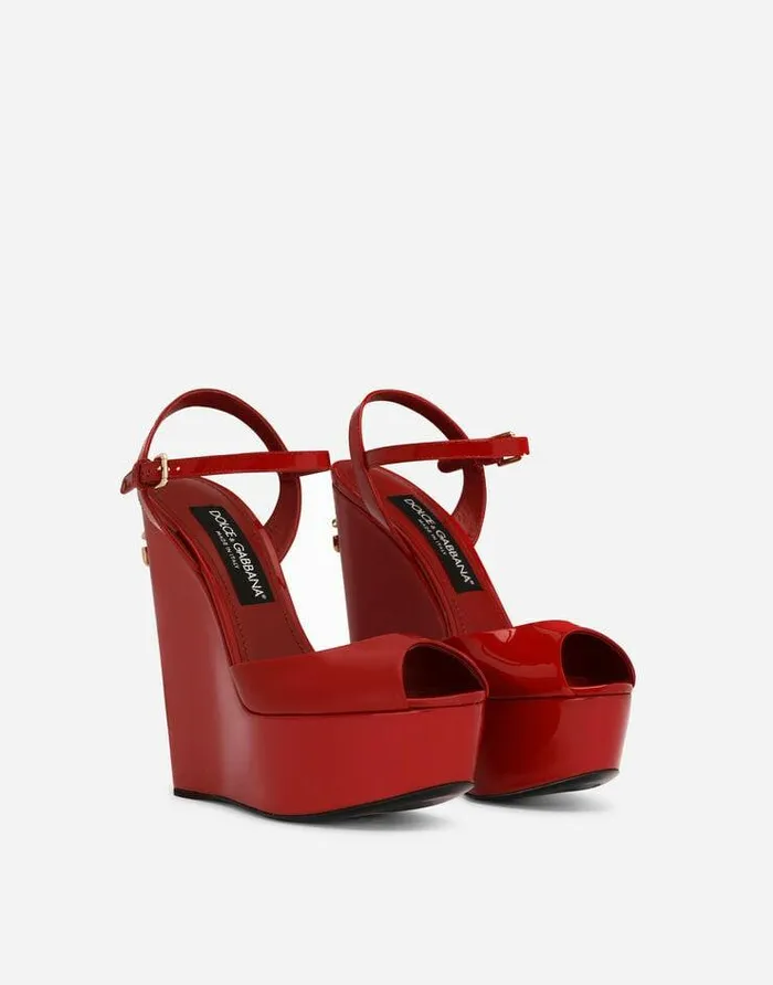 Dolce and Gabbana Sandals And Wedges Women Patent Leather Wedges Red Dolce and Gabbana Sandals And Wedges Women Patent Leather Wedges Red