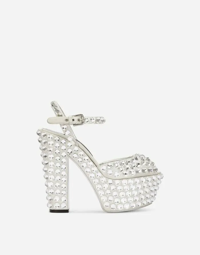 Dolce and Gabbana Sandals And Wedges Women Satin Platforms With Fusible Rhinestones Silver Dolce and Gabbana Sandals And Wedges Women Satin Platforms With Fusible Rhinestones Silver