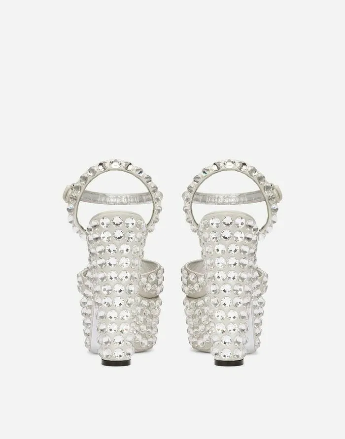 Dolce and Gabbana Sandals And Wedges Women Satin Platforms With Fusible Rhinestones Silver Dolce and Gabbana Sandals And Wedges Women Satin Platforms With Fusible Rhinestones Silver