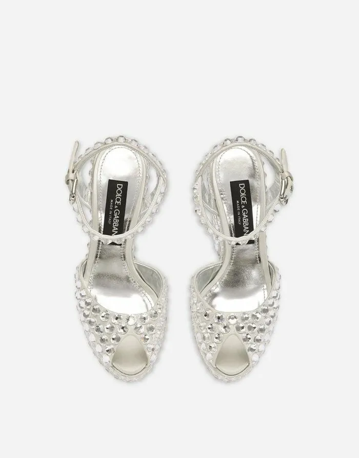 Dolce and Gabbana Sandals And Wedges Women Satin Platforms With Fusible Rhinestones Silver Dolce and Gabbana Sandals And Wedges Women Satin Platforms With Fusible Rhinestones Silver