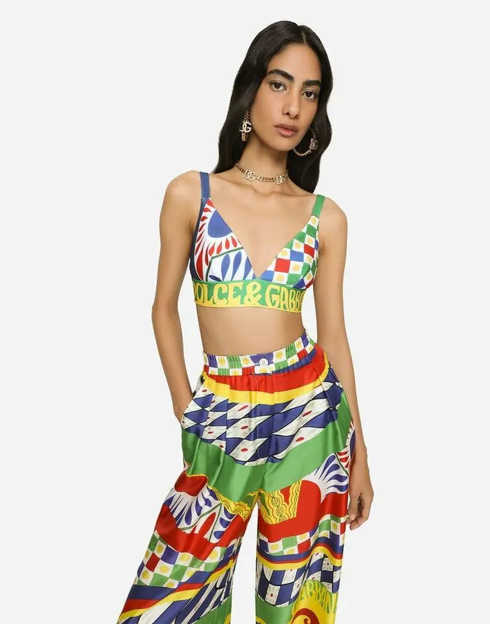 Dolce and Gabbana Shirts And Tops Women Carrettoprint Technical Jersey Bra Top Multicolor Dolce and Gabbana Shirts And Tops Women Carrettoprint Technical Jersey Bra Top Multicolor