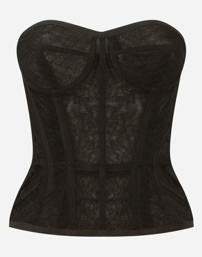 Dolce and Gabbana Shirts And Tops Women Cotton Tulle Bustier Top Black