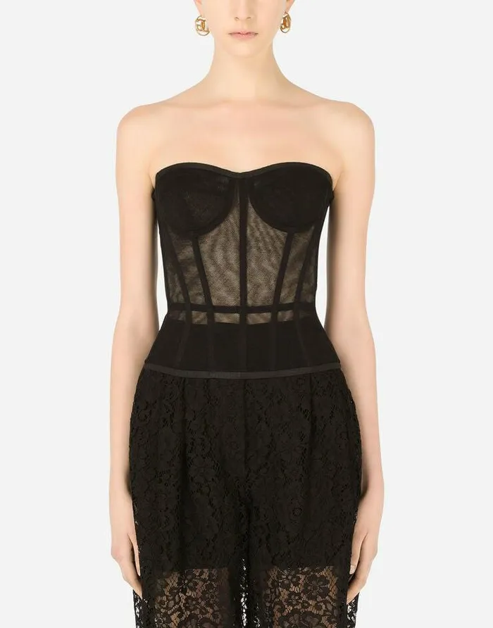Dolce and Gabbana Shirts And Tops Women Cotton Tulle Bustier Top Black Dolce and Gabbana Shirts And Tops Women Cotton Tulle Bustier Top Black