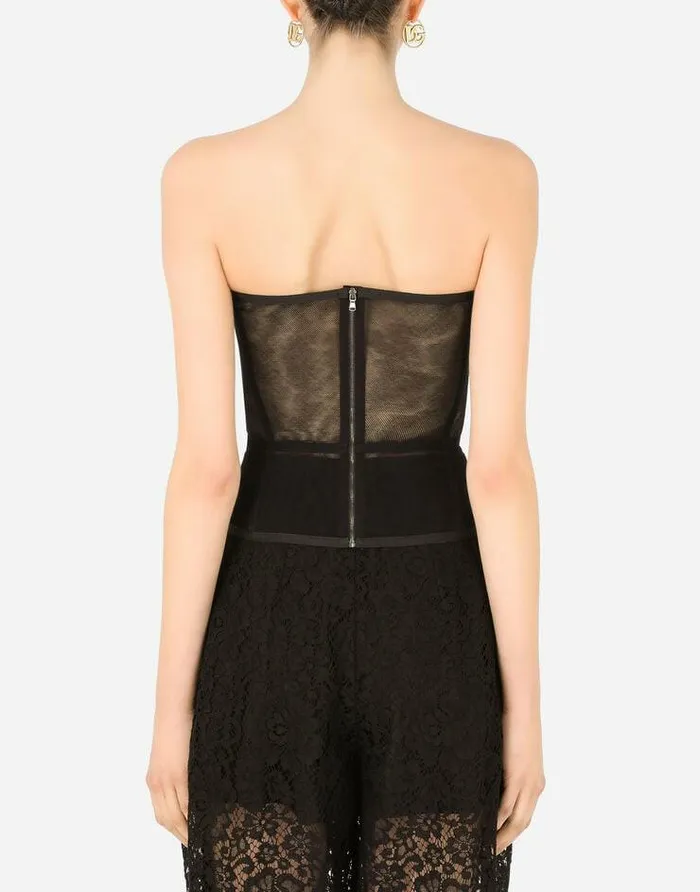 Dolce and Gabbana Shirts And Tops Women Cotton Tulle Bustier Top Black Dolce and Gabbana Shirts And Tops Women Cotton Tulle Bustier Top Black
