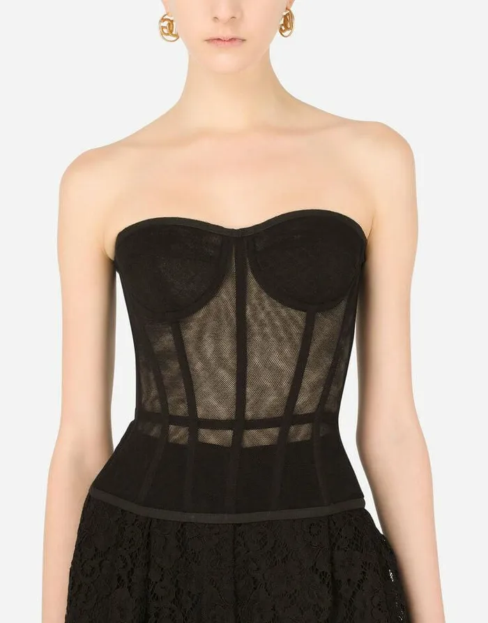 Dolce and Gabbana Shirts And Tops Women Cotton Tulle Bustier Top Black Dolce and Gabbana Shirts And Tops Women Cotton Tulle Bustier Top Black