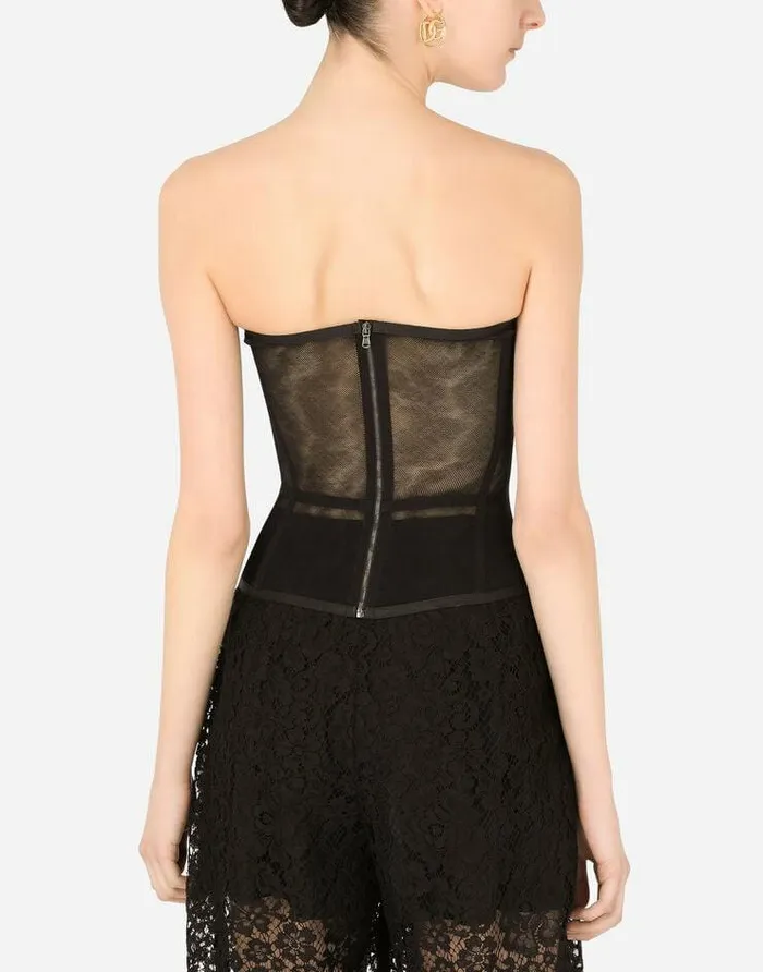 Dolce and Gabbana Shirts And Tops Women Cotton Tulle Bustier Top Black Dolce and Gabbana Shirts And Tops Women Cotton Tulle Bustier Top Black