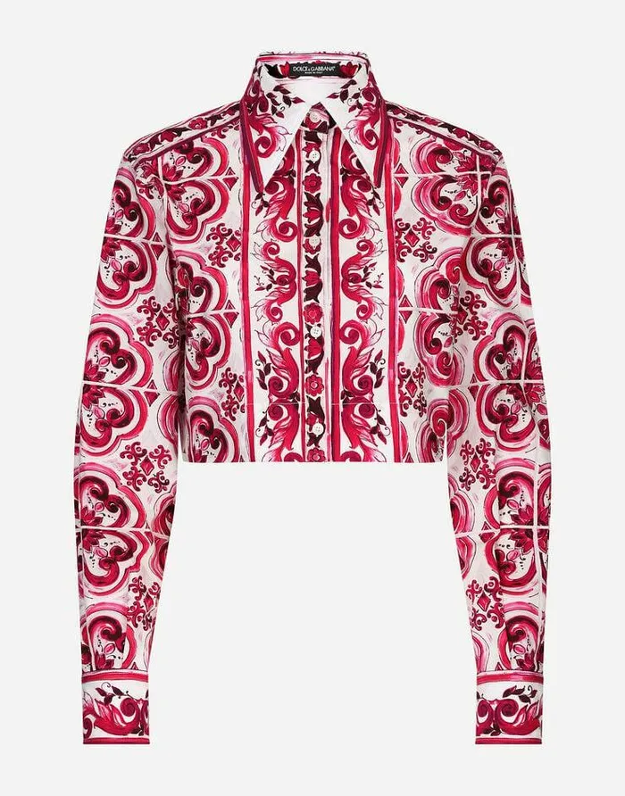 Dolce and Gabbana Shirts And Tops Women Cropped Majolicaprint Poplin Shirt Multicolor Dolce and Gabbana Shirts And Tops Women Cropped Majolicaprint Poplin Shirt Multicolor