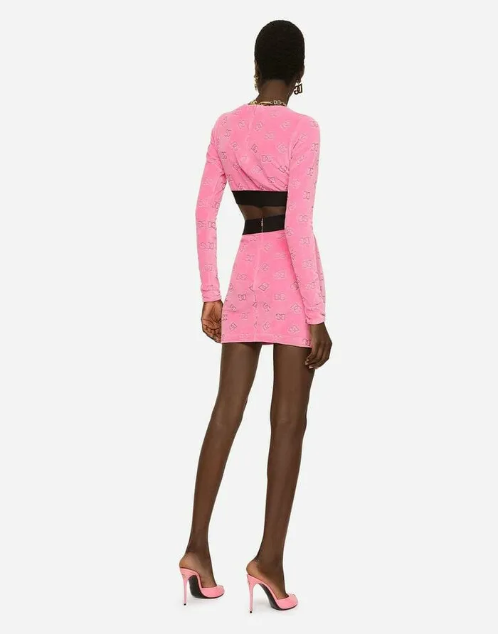 Dolce and Gabbana Shirts And Tops Women Flocked Jersey Tshirt With Allover DG Logo Pink Dolce and Gabbana Shirts And Tops Women Flocked Jersey Tshirt With Allover DG Logo Pink