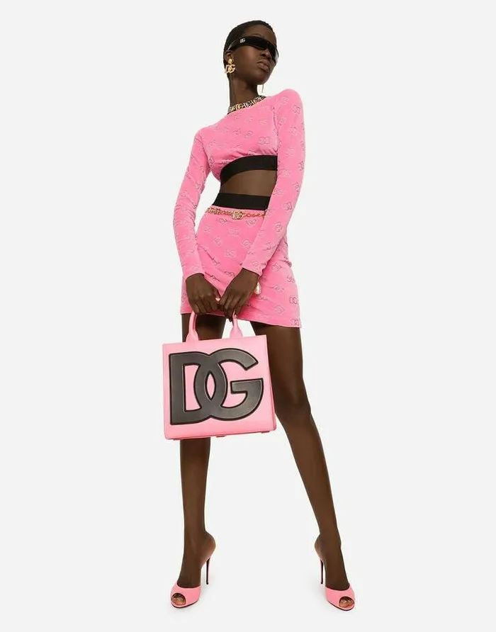 Dolce and Gabbana Shirts And Tops Women Flocked Jersey Tshirt With Allover DG Logo Pink Dolce and Gabbana Shirts And Tops Women Flocked Jersey Tshirt With Allover DG Logo Pink