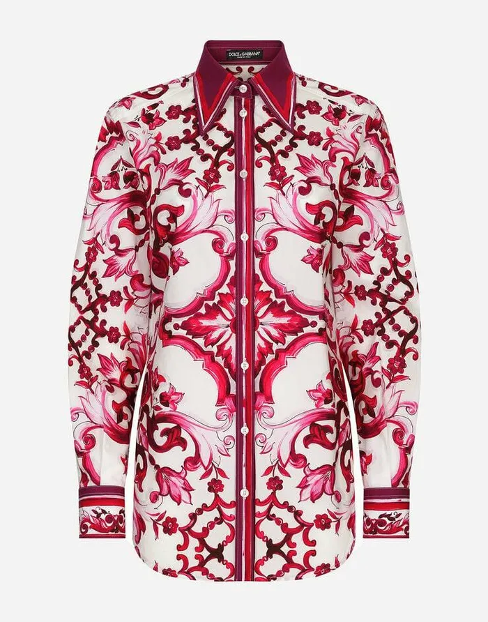 Dolce and Gabbana Shirts And Tops Women Majolicaprint Poplin Shirt Multicolor