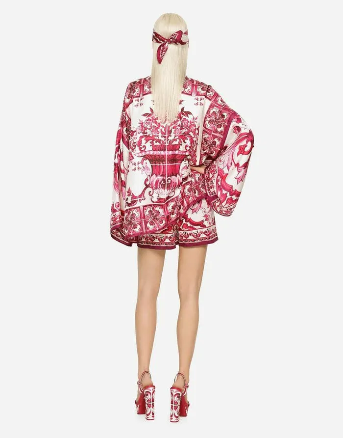 Dolce and Gabbana Shirts And Tops Women Majolicaprint Twill Shirt With Slits Multicolor Dolce and Gabbana Shirts And Tops Women Majolicaprint Twill Shirt With Slits Multicolor