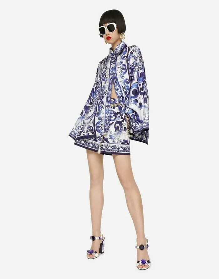 Dolce and Gabbana Shirts And Tops Women Majolicaprint Twill Shirt With Slits Multicolor Dolce and Gabbana Shirts And Tops Women Majolicaprint Twill Shirt With Slits Multicolor