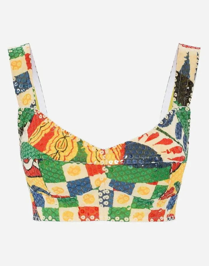 Dolce and Gabbana Shirts And Tops Women Sequined Carrettopattern Bustier Top Multicolor Dolce and Gabbana Shirts And Tops Women Sequined Carrettopattern Bustier Top Multicolor